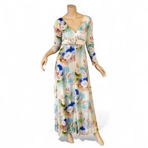 Vintage 1970s Floral Watercolor Empire Maxi Dress * Medium